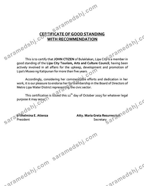 Philippines certificate of good standing Word and PDF template, version 9